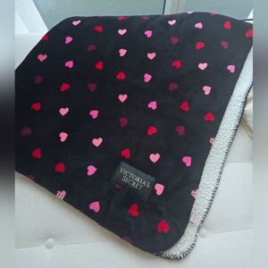 Victoria's Secret Black Cozy Plush Blanket with Heart Pattern